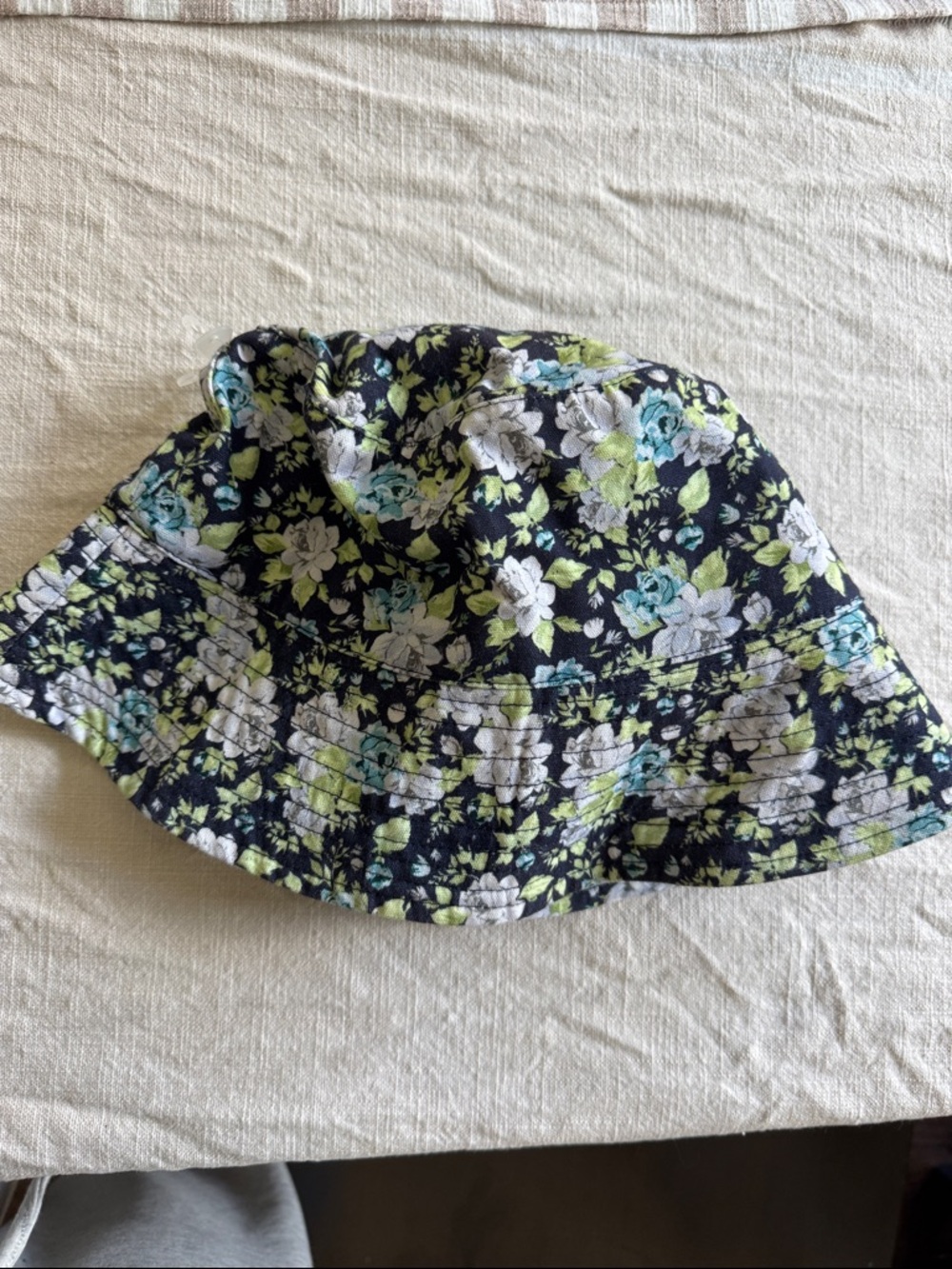 Urban Outfitters Navy Floral Bucket Hat with Green & Aqua Accents